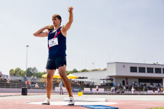 Leif Bernhard  (LAC TV Unterstrass #19) competes in the shot put of the mens decathlon atSchweizer Mehrkampf Meisterschaften in Basel, Switzerland, on Saturday, June 17, 2023.