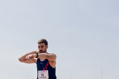 Andrin Schneider  (LAC TV Unterstrass #13) competes in the shot put of the mens decathlon atSchweizer Mehrkampf Meisterschaften in Basel, Switzerland, on Saturday, June 17, 2023.