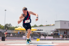 Raphael Holdener  (LAC TV Unterstrass #5) competes in the shot put of the mens decathlon at

Schweizer Mehrkampf Meisterschaften in Basel, Switzerland, on Saturday, June 17, 2023.