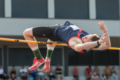 Raphael Holdener  (LAC TV Unterstrass #5) competes in the high jump of the mens decathlon at

Schweizer Mehrkampf Meisterschaften in Basel, Switzerland, on Saturday, June 17, 2023.