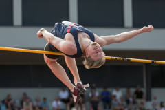 Daniel Malach  (LAC TV Unterstrass #8) competes in the high jump of the mens decathlon at 

Schweizer Mehrkampf Meisterschaften in Basel, Switzerland, on Saturday, June 17, 2023.