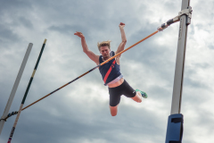 Daniel Malach  (LAC TV Unterstrass #8) competes in the pole vault of the mens decathlon

Schweizer Mehrkampf Meisterschaften in Basel, Switzerland, on Sunday, June 18, 2023.