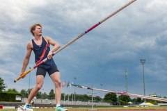 Daniel Malach  (LAC TV Unterstrass #8) prepares for the pole vault of the mens decathlon

Schweizer Mehrkampf Meisterschaften in Basel, Switzerland, on Sunday, June 18, 2023.