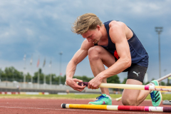Daniel Malach  (LAC TV Unterstrass #8) prepares for the pole vault of the mens decathlon

Schweizer Mehrkampf Meisterschaften in Basel, Switzerland, on Sunday, June 18, 2023.