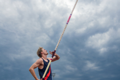Daniel Malach  (LAC TV Unterstrass #8) prepares for the pole vault of the mens decathlon

Schweizer Mehrkampf Meisterschaften in Basel, Switzerland, on Sunday, June 18, 2023.