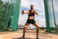 Andrin Schneider  (LAC TV Unterstrass #13) competes in the discus throw of the mens decathlon

Schweizer Mehrkampf Meisterschaften in Basel, Switzerland, on Sunday, June 18, 2023.