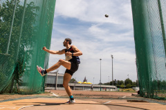 Andrin Schneider  (LAC TV Unterstrass #13) competes in the discus throw of the mens decathlon

Schweizer Mehrkampf Meisterschaften in Basel, Switzerland, on Sunday, June 18, 2023.