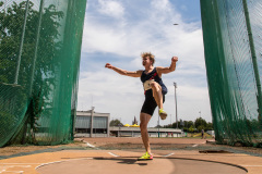 Birk Kaehli  (TV Riehen #6) competes in the discus throw of the mens decathlon

Schweizer Mehrkampf Meisterschaften in Basel, Switzerland, on Sunday, June 18, 2023.