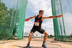 Raphael Holdener  (LAC TV Unterstrass #5) competes in the discus throw of the mens decathlon

Schweizer Mehrkampf Meisterschaften in Basel, Switzerland, on Sunday, June 18, 2023.