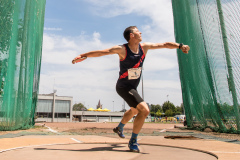 Raphael Holdener  (LAC TV Unterstrass #5) competes in the discus throw of the mens decathlon

Schweizer Mehrkampf Meisterschaften in Basel, Switzerland, on Sunday, June 18, 2023.