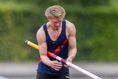 Daniel Malach  (LAC TV Unterstrass #8) prepares for the pole vault of the mens decathlon

Schweizer Mehrkampf Meisterschaften in Basel, Switzerland, on Sunday, June 18, 2023.