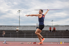 Andrin Schneider  (LAC TV Unterstrass #13) competes in the javelin throw of the mens decathlon

Schweizer Mehrkampf Meisterschaften in Basel, Switzerland, on Sunday, June 18, 2023.
