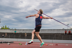 Daniel Malach  (LAC TV Unterstrass #8) competes in the javelin throw of the mens decathlon

Schweizer Mehrkampf Meisterschaften in Basel, Switzerland, on Sunday, June 18, 2023.